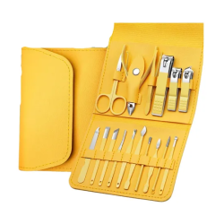 Kit Manicure E Pedicure Profissional 16 Peças Com Estojo Dobrável - Amarelo