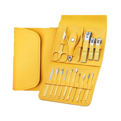 Kit Manicure E Pedicure Profissional 16 Peças Com Estojo Dobrável - Amarelo