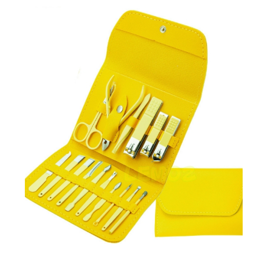 Kit Manicure E Pedicure Profissional 16 Peças Com Estojo Dobrável - Amarelo