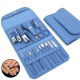 Kit Manicure E Pedicure Profissional 16 Peças Com Estojo Dobrável - Azul