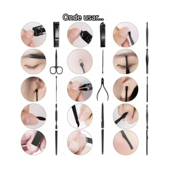 Kit Manicure E Pedicure Profissional 16 Peças Com Estojo Dobrável - Azul