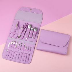 Kit Manicure E Pedicure Profissional 16 Peças Com Estojo Dobrável - Lilás