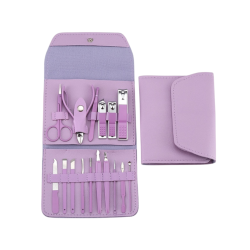 Kit Manicure E Pedicure Profissional 16 Peças Com Estojo Dobrável - Lilás