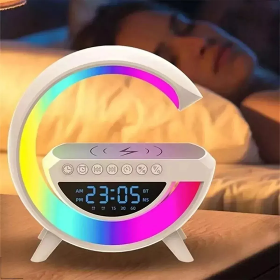 Relógio De Mesa Luminária G Speaker Bluetooth Com Carregador Por Indução