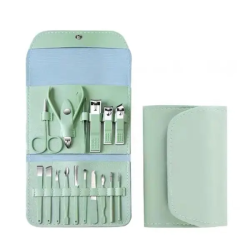 Kit Manicure E Pedicure Profissional 16 Peças Com Estojo Dobrável - Verde