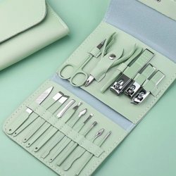 Kit Manicure E Pedicure Profissional 16 Peças Com Estojo Dobrável - Verde