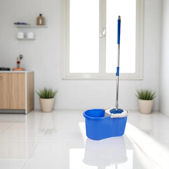 Mop Esfregão Giratório De Limpeza Com Centrífuga Em Inox - Azul
