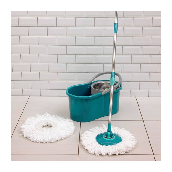Mop Esfregão Giratório De Limpeza Com Centrífuga Em Inox - Verde