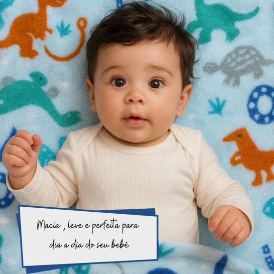 Manta Para Bebê Em Microfibra Love Baby 70 x 100cm Super Fofinha e Toque Macio - Dino
