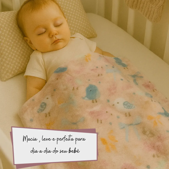 Manta Para Bebê Em Microfibra Love Baby 70 x 100cm Super Fofinha e Toque Macio - Pássaros
