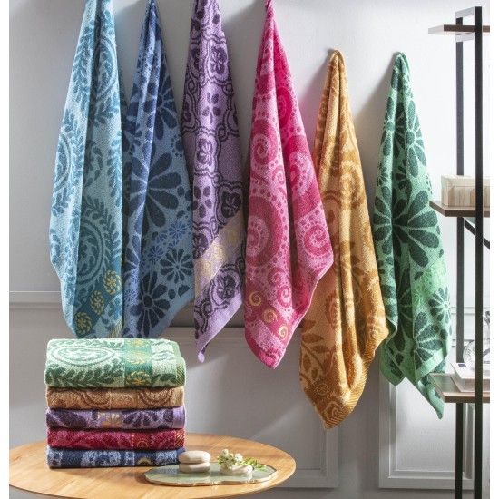 Toalha De Banho Jacquard Istambul Estampada Bordada Felpuda Macia - Roxo