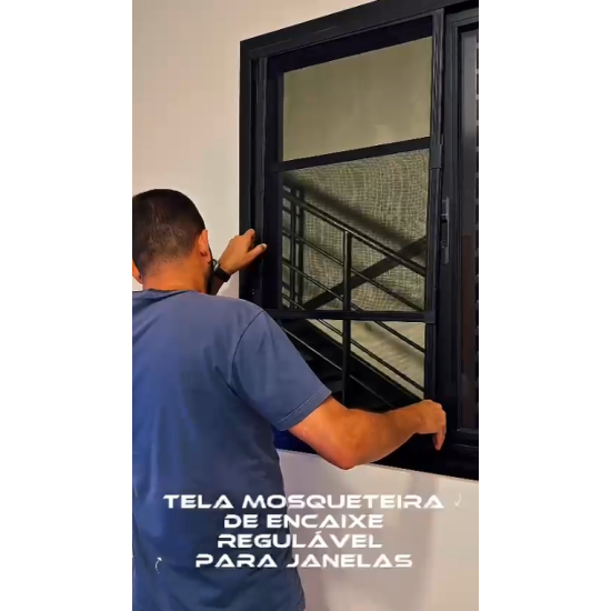 Tela Mosquiteira De Alumínio C/Altura Regulável Para Vãos De Janelas - Preto