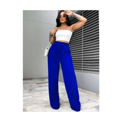 Calça Feminina Pantalona Duna Wide Leg - Azul Bic - Tam. G