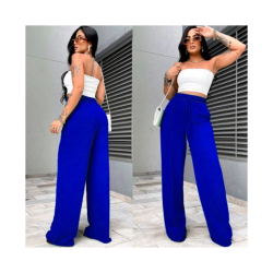 Calça Feminina Pantalona Duna Wide Leg - Azul Bic - Tam. G