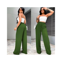 Calça Feminina Pantalona Duna Wide Leg - Verde Militar - Tam. G
