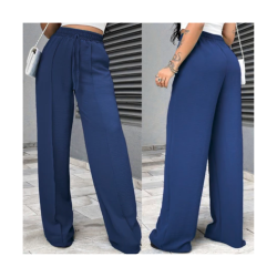 Calça Feminina Pantalona Duna Wide Leg - Azul Marinho - Tam. G