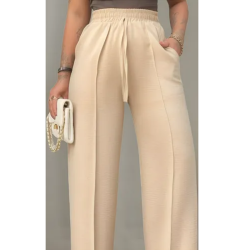 Calça Feminina Pantalona Duna Wide Leg - Bege - Tam. G