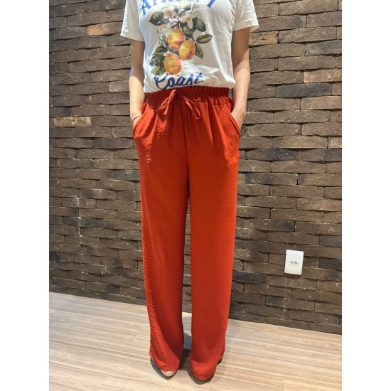 Calça Feminina Pantalona Duna Wide Leg - Terracota - Tam. M