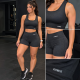 Conjunto Feminino Fitness Suplex Top E Short Cintura Alta Tam. M - Preto