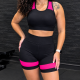 Conjunto Feminino Fitness Suplex Top E Short Cintura Alta Tam. P - Preto e Rosa
