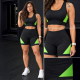 Conjunto Feminino Fitness Suplex Top E Short Cintura Alta Tam. P - Preto e Verde