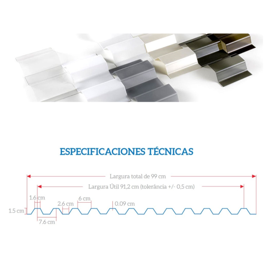 Telha de Policarbonato Transparente Trapezoidal Greca – 2,44 x 0,99m - Bronze 